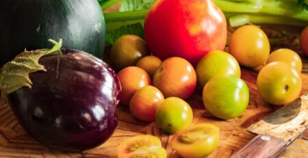 Aquaponically Grown Vegetables on a chopping board to show Brix Levels